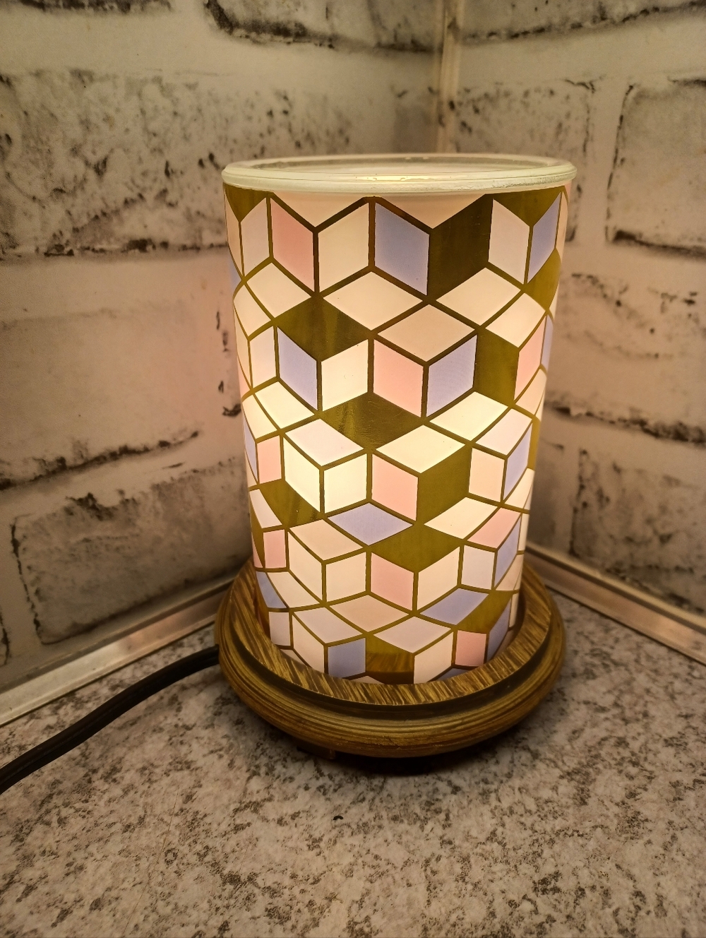 Colorful Diamond Simmering Lights Wax Warmer Pink Zebra Woodgrain base gold blue